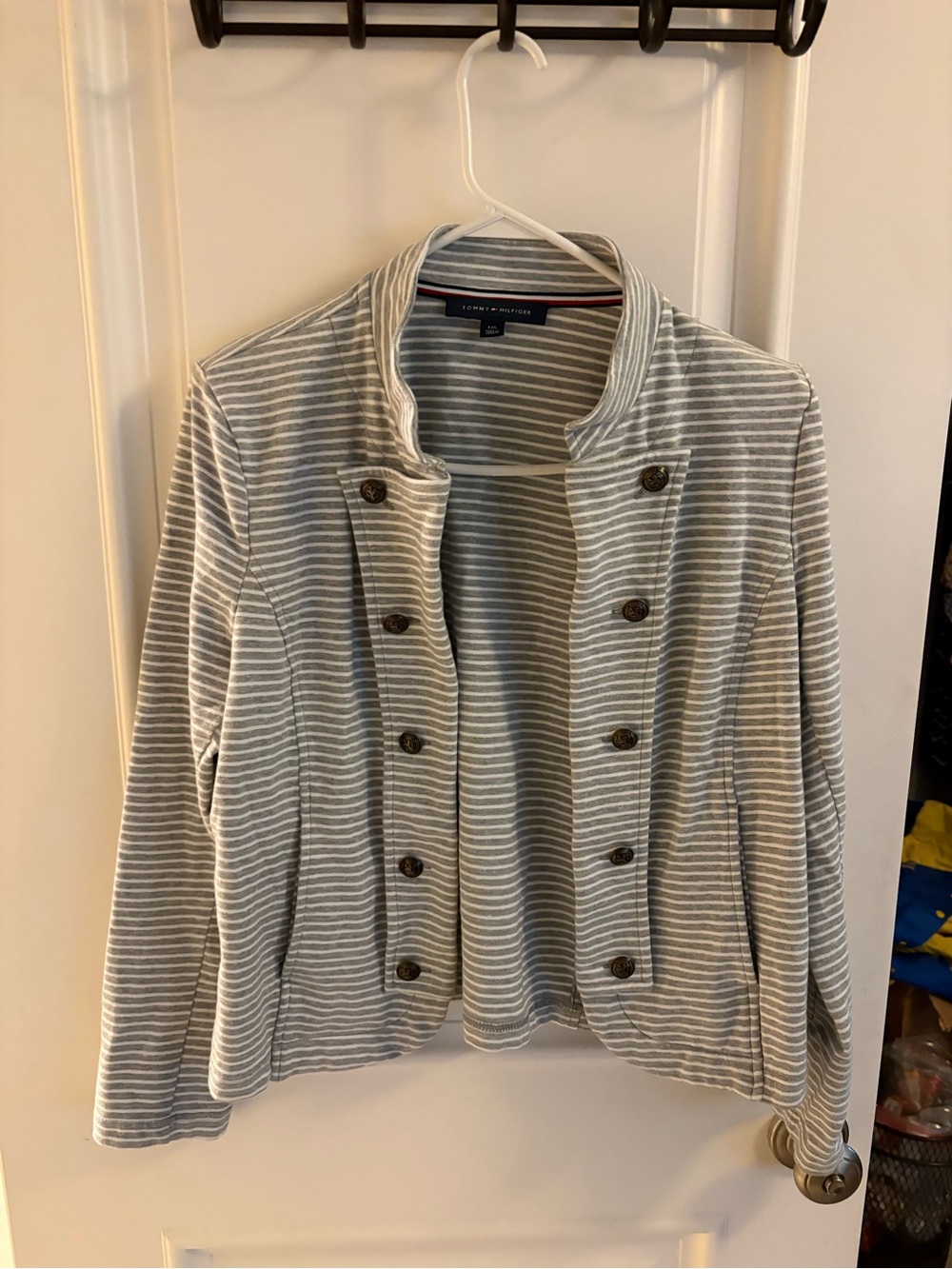 Tommy Hilfiger Gray & White Striped Military Jacket